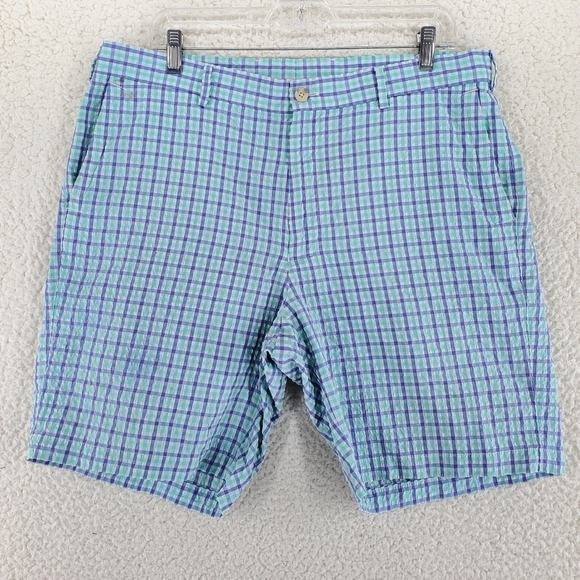 Peter Millar Shorts Mens 36 Seersucker Featherweight Purple White Plaid (37x8.5) - Picture 13 of 14